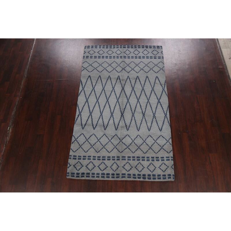 Modern Tribal Abstract Oriental Wool Area Rug Handmade Foyer Carpet - 5'1" x 8'3"