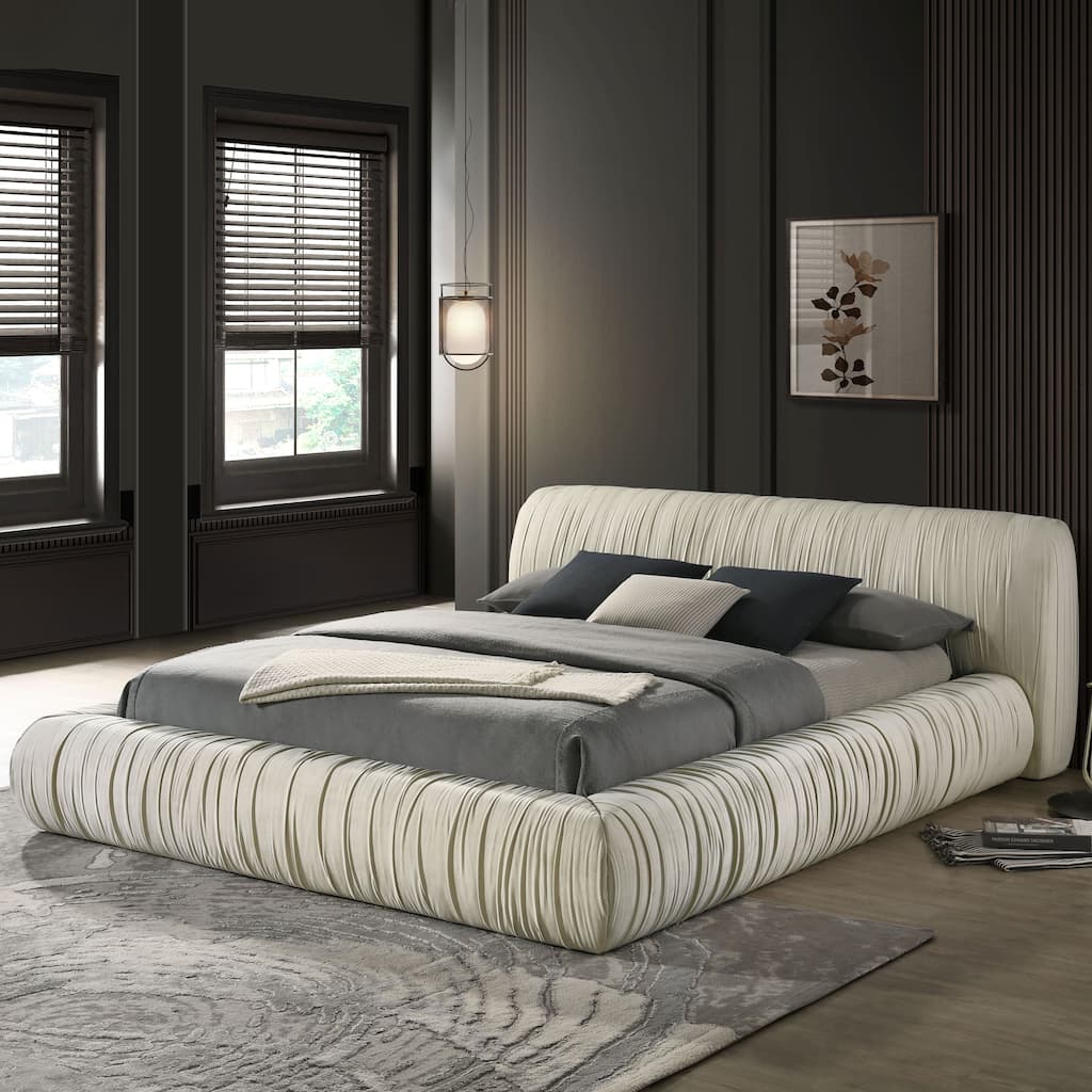 Furniture of America Henrietta Modern Velvet Upholstered Low Profile Queen Platform Bed