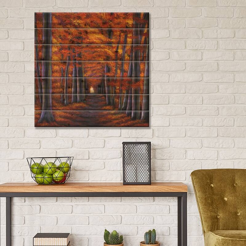 Autumn Path Print On Wood by Johnathan Harris - Multi-Color