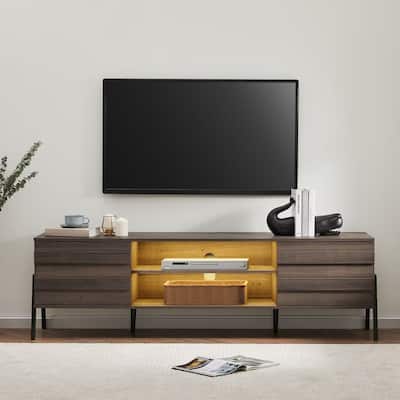 Mid-Century Modern TV Stand for 55"/65"/75" TV Console with LED Light