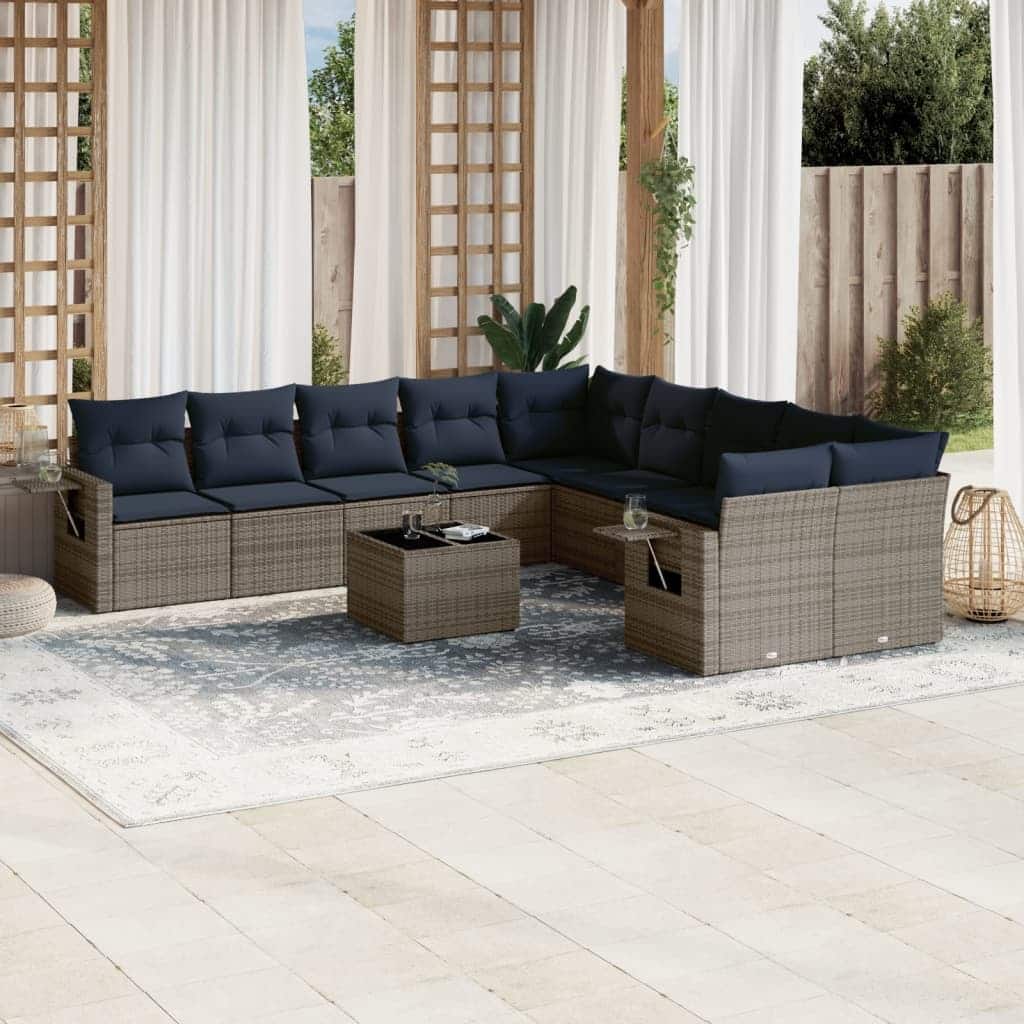 vidaXL Patio Sofa Set with Cushions Outdoor Conversation Furniture Poly Rattan - 24.4 x 24.4 x 27.2