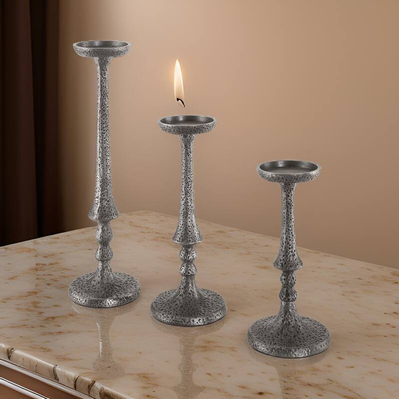 Ishika Candle Holder Set of 3, Cast Aluminium, Antique Pewter Gray Finish