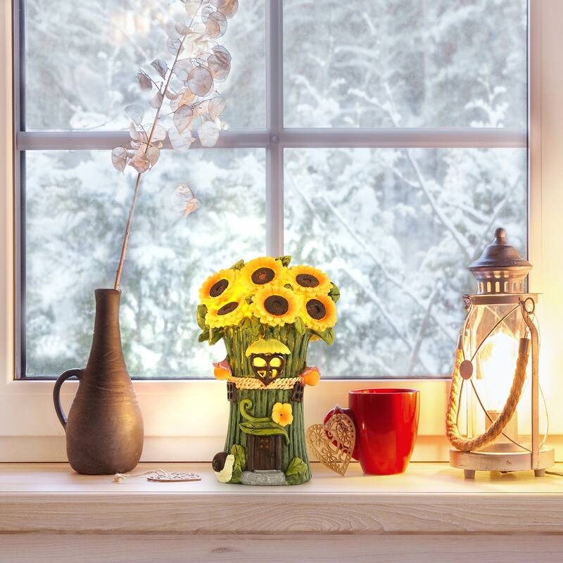 Solar Garden Statues Sunflower House with LED Light