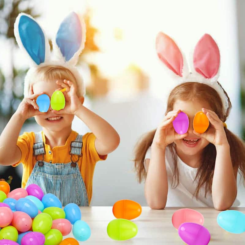 Easter Printed Plastic Eggs Basket Stuffer for Easter Egg Hunt Event, Party Favor Goodie Bags, Scene and Decoration