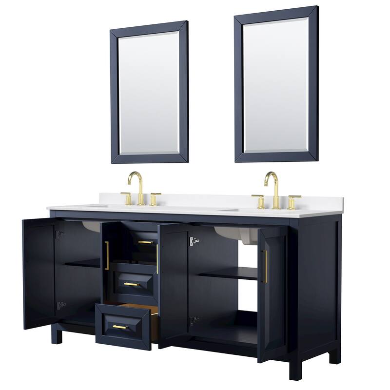 Daria 72-inch Double Vanity, 3 Hole Quartz Top, 24-inch Mirrors