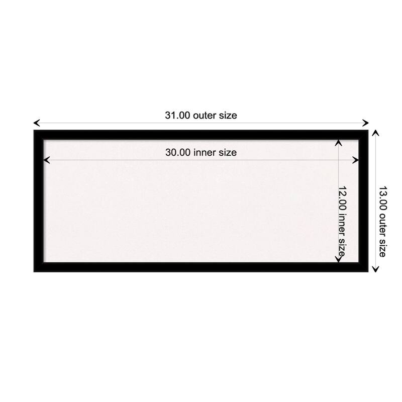 Jet Black Framed White Corkboard Bulletin Board - Board Size 30x12