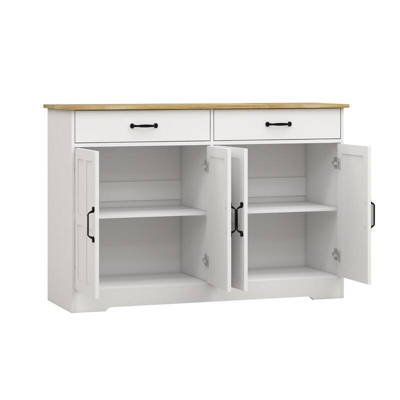 47.95" Farmhouse Buffet Cabinet Storage Sideboard with 2 Drawers and 4 Doors for Dining Living Room Kitchen Cupboard-White 