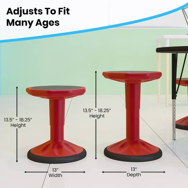dimension image slide 4 of 6, Kids Adjustable Height Active Learning Stool for Classroom and Home - 13"D x 13"W x 13.5" - 18.25"H