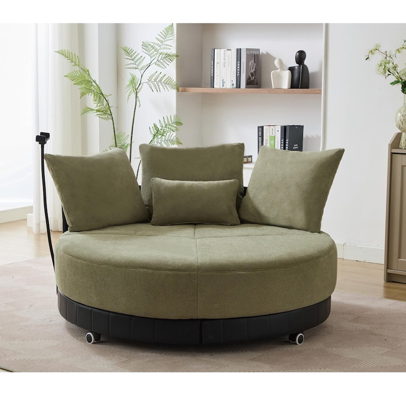 360° Swivel Barrel Chair Round Sofa Chair with Casters and Adjustable Phone Stand, Upholstered in Anti-Wrinkle Polyester Fabric