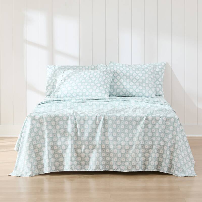 Lush Decor Daisy Checkered Aqua Sheet Set - Queen