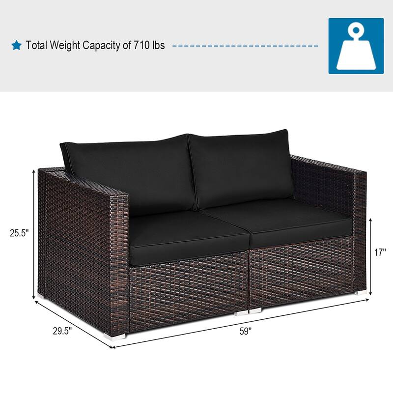Costway 2PCS Patio Rattan Corner Sofa Sectional Furniture Set Black - See Details