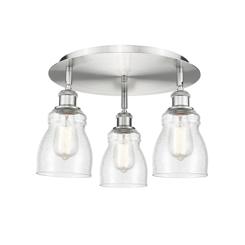Innovations Lighting Ellery - 3 Light 17" Flush Mount - Satin Nickel/Seedy