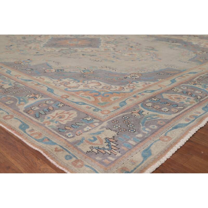 Tabriz Vintage Persian Area Rug Hand-Knotted Wool Carpet - 9'11" x 12'11"