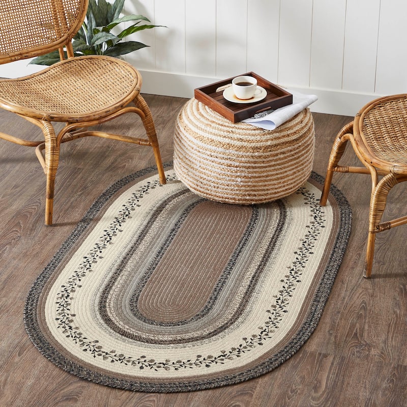 Floral Vine Jute Oval Rug w/ Pad 36x60
