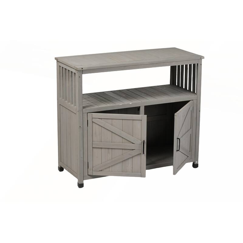 Wooden Patio Bar Table Set with Storage
