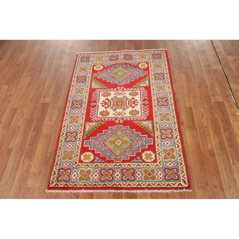Geometric Kazak Foyer Rug Handmade Nursery Wool Carpet - 2'9"x 4'0"