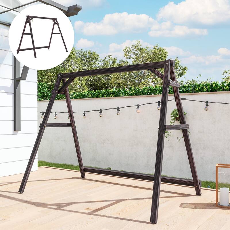 Outsunny 770lbs Porch Swing Frame, Heavy Duty A-Frame Wooden Swing Stand , Freestanding Hanging Chair Stand Only