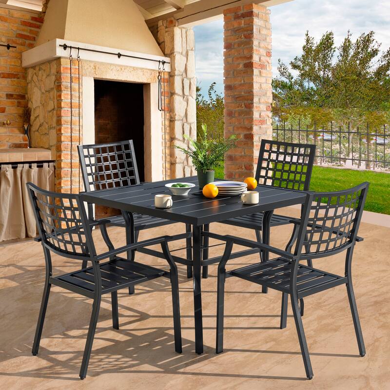 Patio 2-Piece Dining Chair Set, Powder-coated Iron Frame, Black