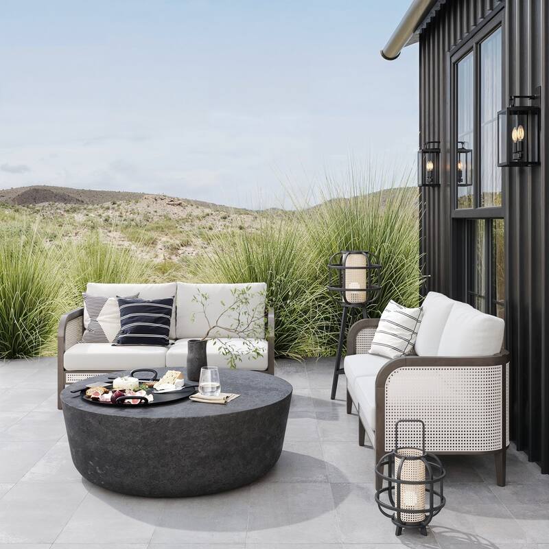 Twila Bohemian Outdoor Upholstered Rattan Patio Seating with Solid Wood Frame