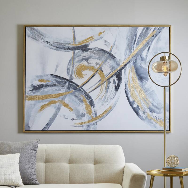 Canvas Abstract Living Room Framed Wall Art with Gold Frame - Gold - Roche River Decor