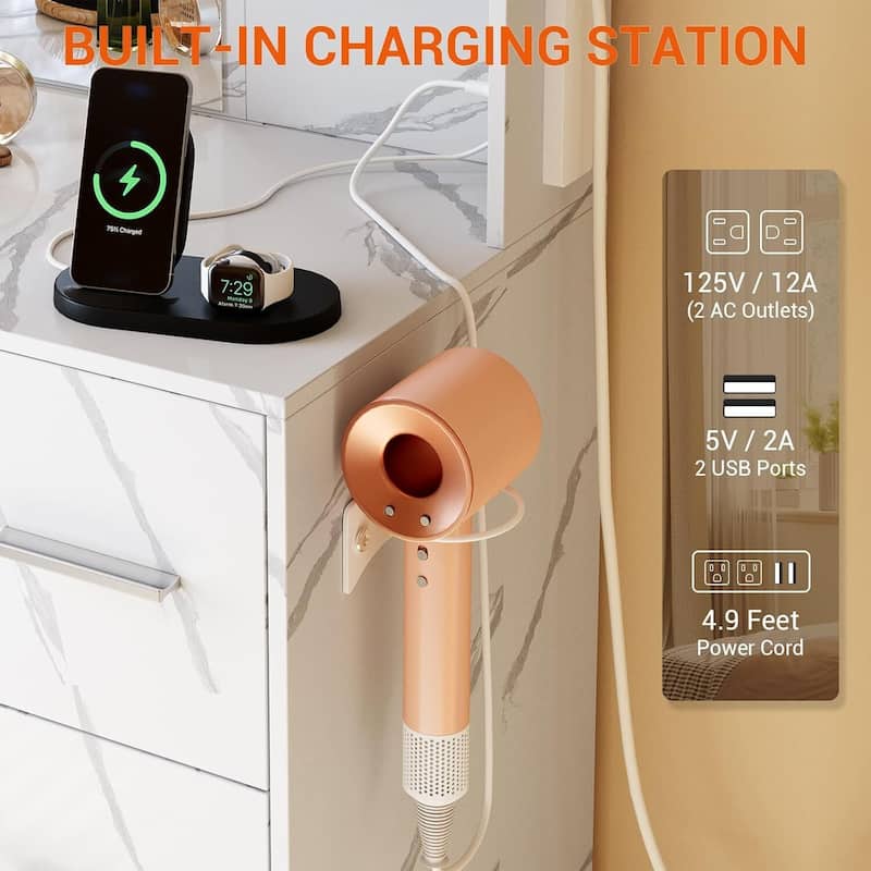 7 Drawers Vanity Desk, Makeup Vanity Table with Touch LED Light Mirror