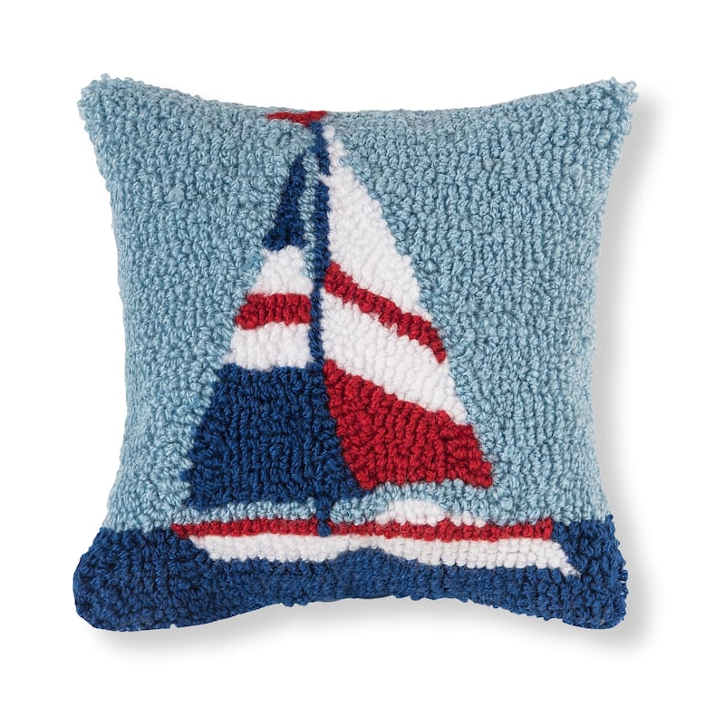 8" x 8" Sail Boat Hooked Pillow