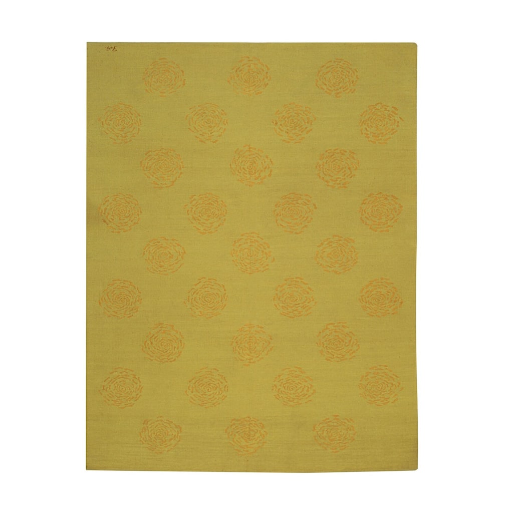 Yellow Handwoven Wool Contemporary Flat Weave Rug 6' x 8' - Modern Plaid Pattern Surged Edge Subtle Hues - N/A