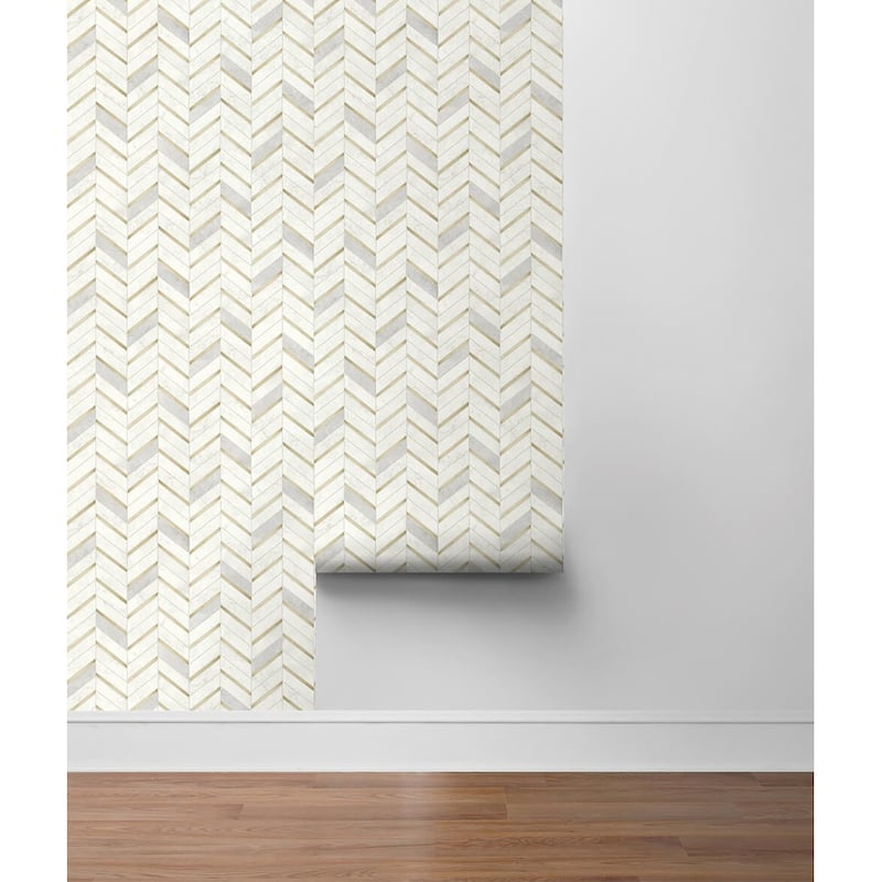 NextWall Chevron Marble Tile Peel and Stick Wallpaper