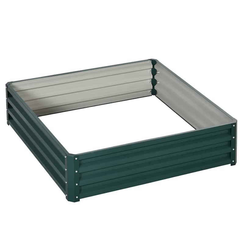 Outsunny 4' x 4' x 1' Raised Garden Bed Box with Weatherized Steel Frame for Vegetables, Flowers, & Herbs, Green
