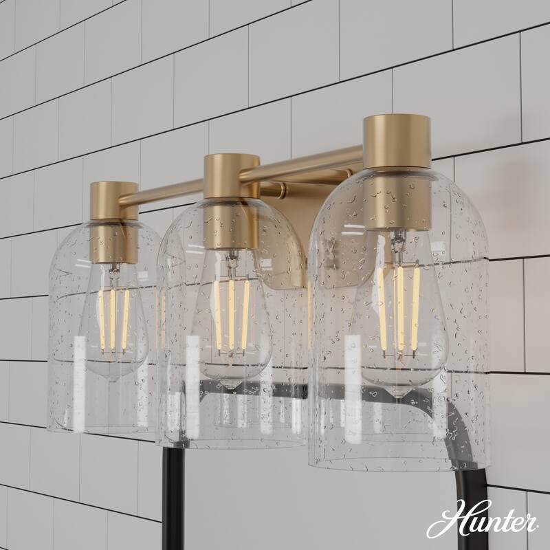 Hunter Lochemeade 3-Light Vanity Wall Light, Damp-rated - Bathroom, Laundry - Modern Farmhouse, Contemporary, Industrial - Alturas Gold