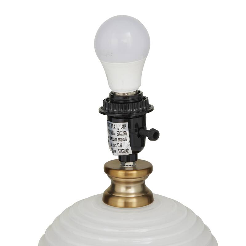 Glass Ribbed Room Table Lamp with Gold Accents - White - Roche River Decor