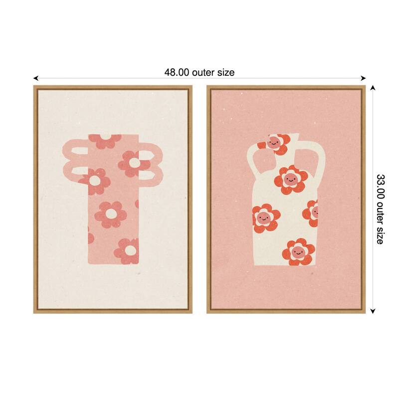 Amanti Art Pink Floral Vase No. 1 & 2 2 Piece by Nktn Framed Canvas Wall Art