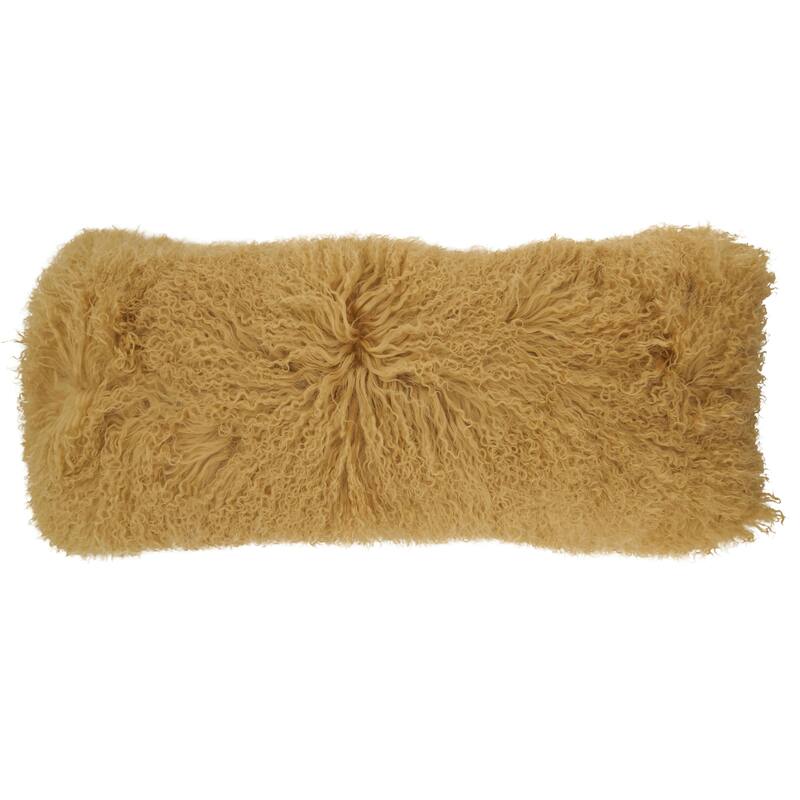 Poly-filled Mongolian Lamb Throw Pillow - 14"x36" - Gold