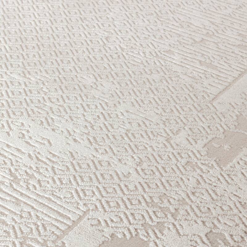 Omari Collection Cream/Blue Abstract Traditional Area Rug