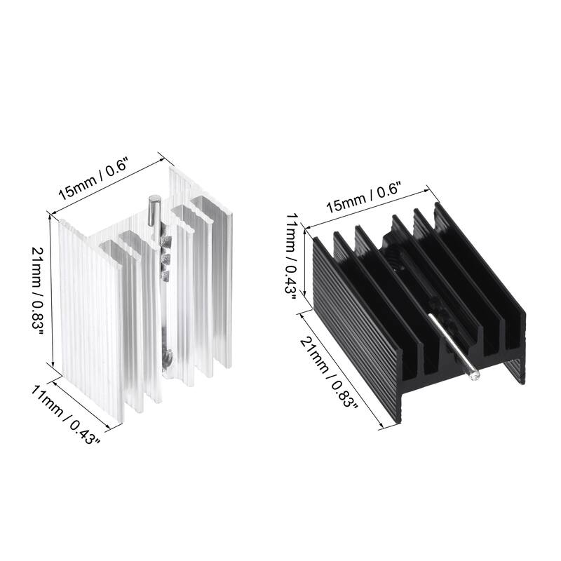 TO-220 Aluminum Heatsink Kit for MOSFET Transistor Diodes with a Pin - Black,Silver Tone - Black,Silver Tone