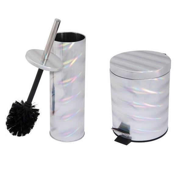 Bath Bliss Holographic Step Pedal Trash Can and Toilet Bowl Brush