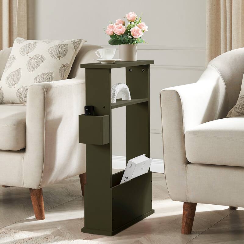 Zeke Modern Wood Magazine Side Table with Storage Rack
