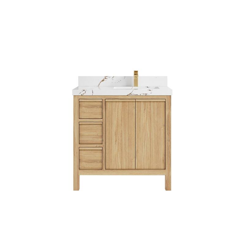 Willow Collections 36 in. W x 22 in. D Elizabeth Solid Teak Right Offset Sink Bathroom Vanity with Countertop