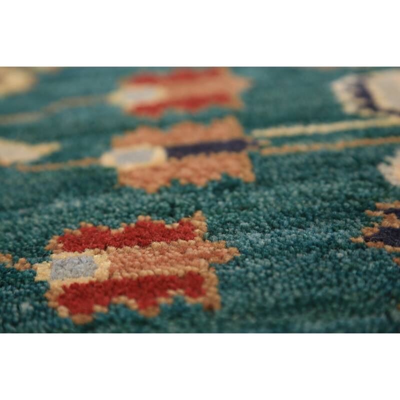 All-Over Green Kazak Indian Runner Rug Handmade Wool Carpet - 2'6"x 9'11"