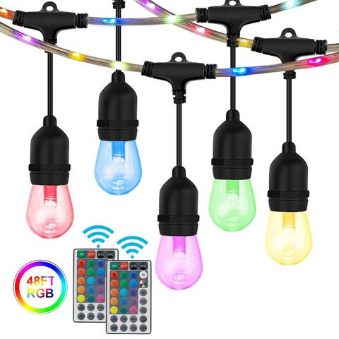 48ft RGB String Lights with RGB Wire 15+3 Bulbs