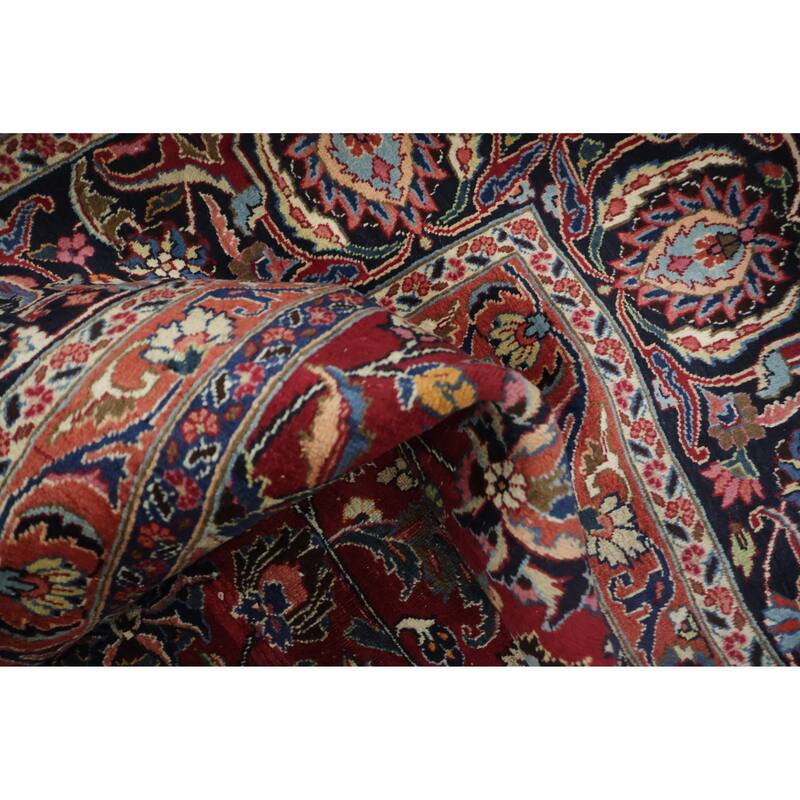 Hand Knotted Oriental 100% Wool Carpet Traditional All-Over Red Mashad Area Rug - 12' 2'' X 8' 11''
