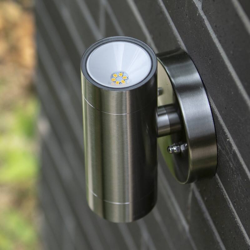Lutec 2-Light Brushed Stainless Steel Outdoor Integrated LED Wall Lantern Sconce - 4.33 x 6.3 x 3.46