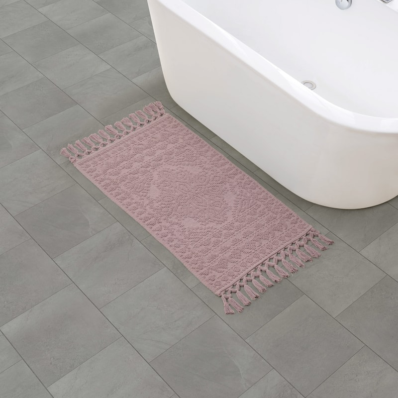 French Connection Nellore Fringe Cotton Bath Rug - Dusty Mauve - 20x38