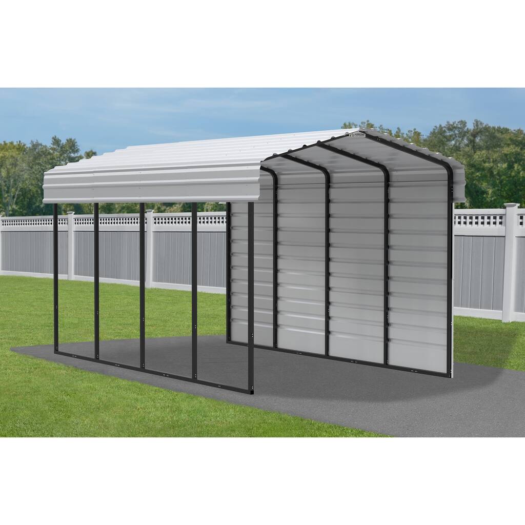 Arrow 10 x 20 ft Galvanized Steel Carport, with 1-Side Wall Kit Eggshell