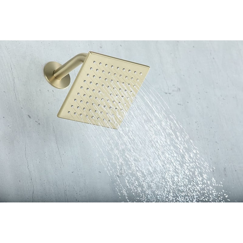 Brushed gold ceiling mounted dual shower head 3 way digital display anti scald shower system - 7'6" x 10'9"