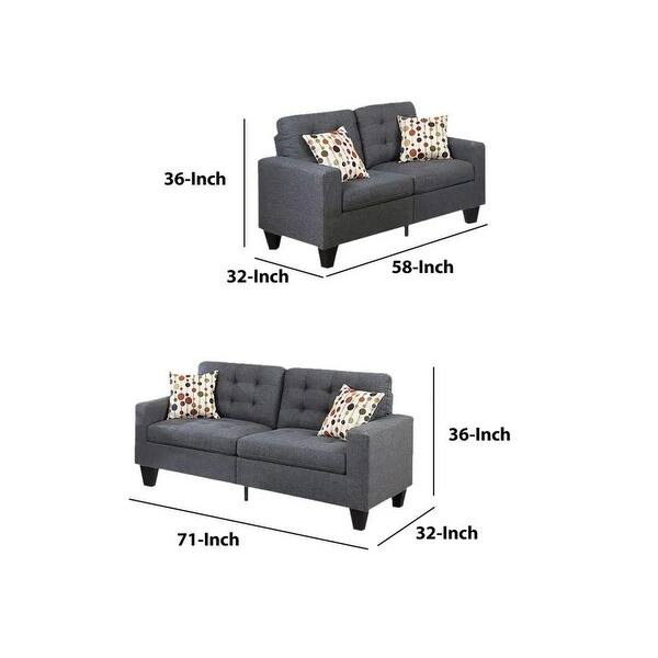Living Room Furniture 2pc Sofa Set Blue Grey Polyfiber Tufted Sofa ...