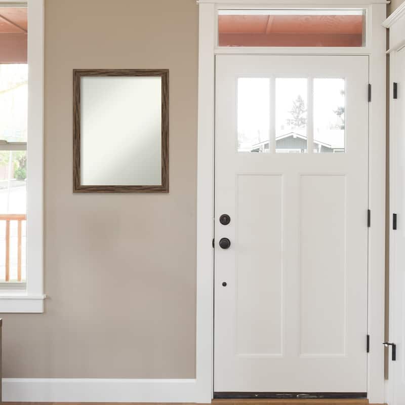 Non-Beveled Wood Wall Mirror - Regis Barnwood Mocha Narrow Frame