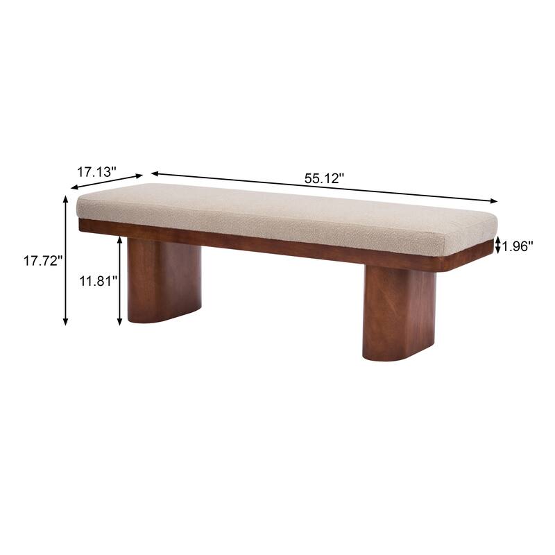 Christopher Knight Home - Monteria Modern 55.12" Upholstered Bench with Sculptural Cylindrical Wooden Leg & Padded Seat