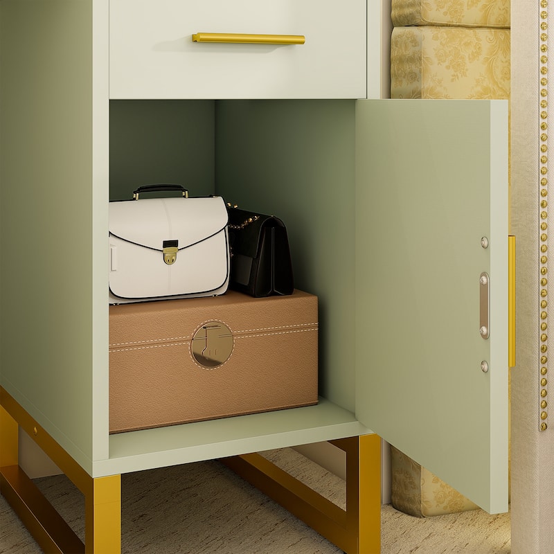 Reversible Makeup Vanity Desk With Charging Station and 4 Wooden Drawers and 1 Cabinet