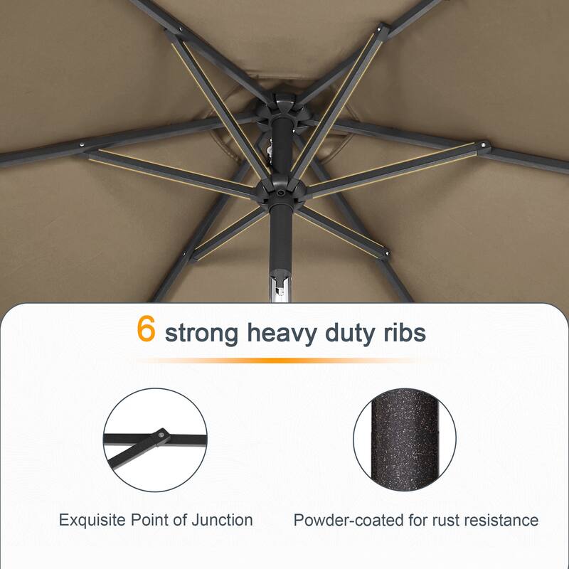 LIVOOSUN 10x6.5ft Steel Solar-Powered LED Patio Umbrella,w/Crank Tilt